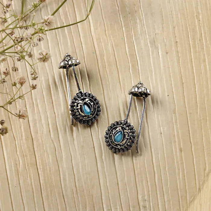 Necklaces Teejh Nitara Light Blue Stone Silver Oxidised Clip On Bugadi Teejh Necklaces Teejh Nitara Light Blue Stone Silver Oxidised Clip On Bugadi Teejh
