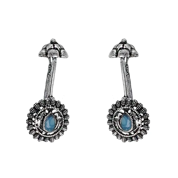 Necklaces Teejh Nitara Light Blue Stone Silver Oxidised Clip On Bugadi Teejh Necklaces Teejh Nitara Light Blue Stone Silver Oxidised Clip On Bugadi Teejh