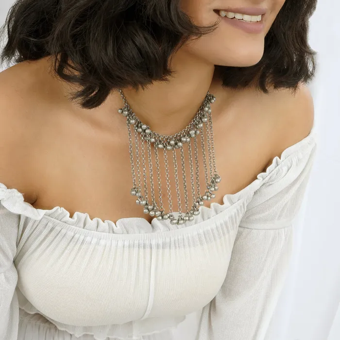 Necklaces Teejh Teejh Iqra Silver Oxidised Ghungroo Necklace