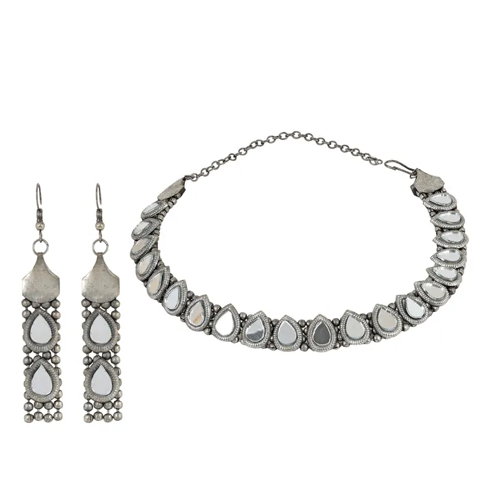 Necklaces Teejh Teejh Riddhima Silver Oxidised Necklace Set Necklaces Teejh Teejh Riddhima Silver Oxidised Necklace Set