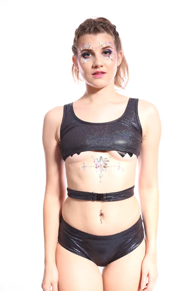 Obsidian Galaxy Crop Tank Top THE LUMi SHOP Earrings