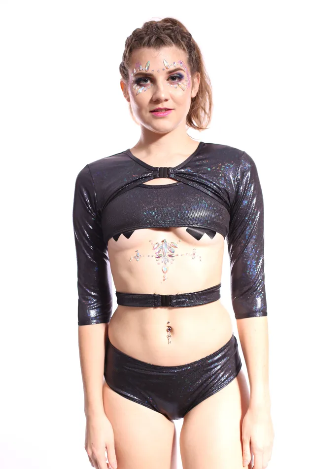 Obsidian Galaxy Crop Tank Top THE LUMi SHOP Earrings