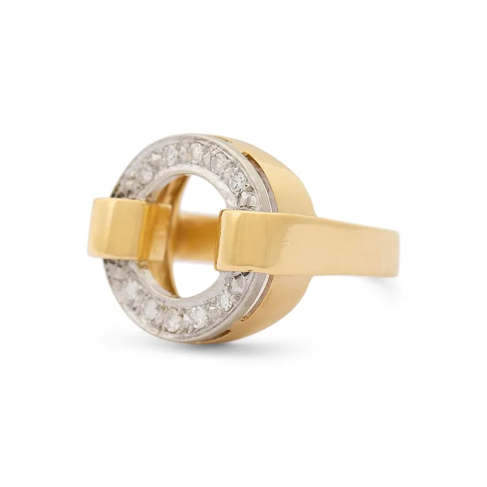 Open Circle Diamond And 18k Gold Ring Vintage Rings