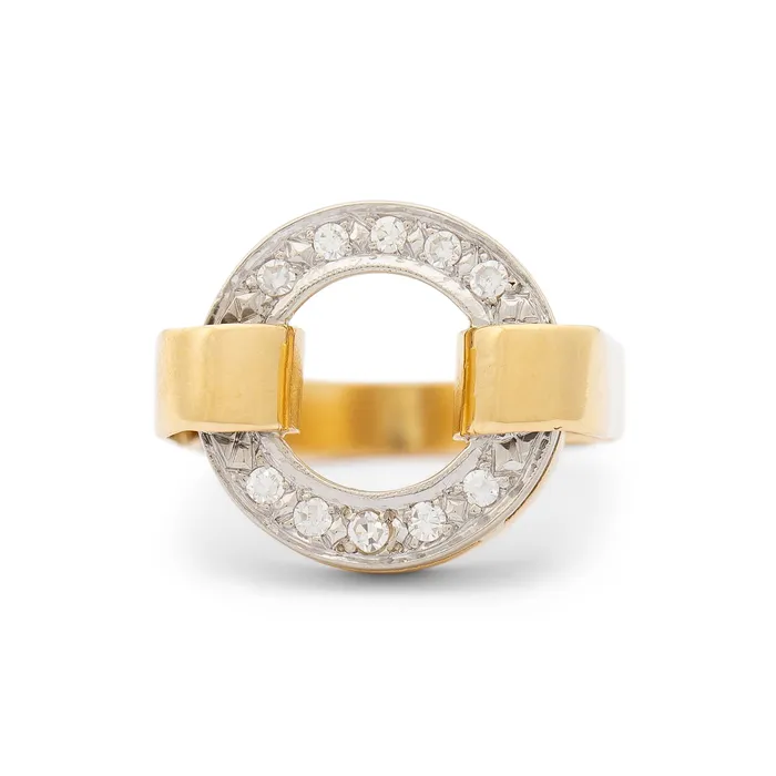 Open Circle Diamond And 18k Gold Ring Vintage Rings