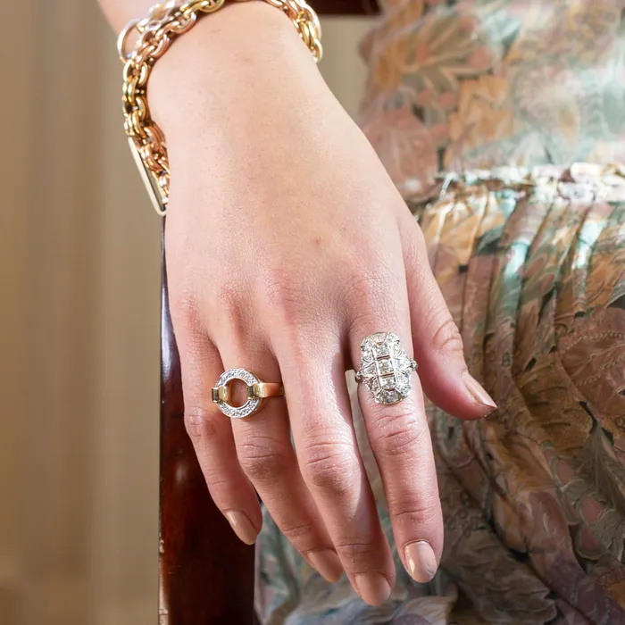 Open Circle Diamond And 18k Gold Ring Vintage Rings