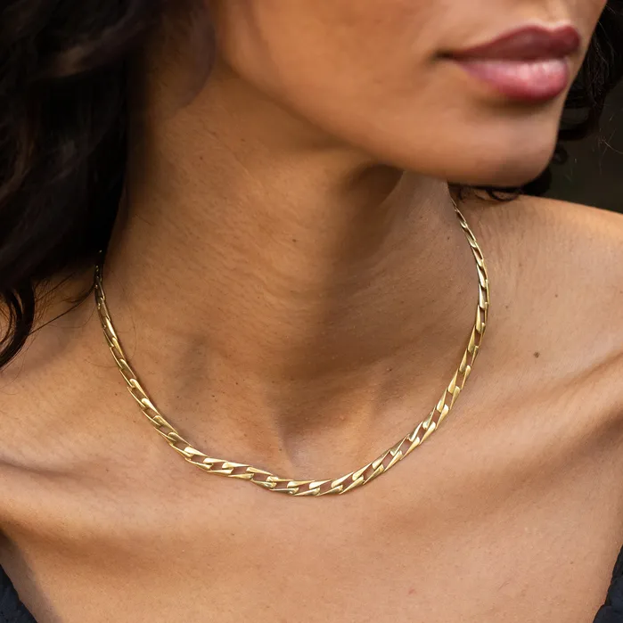 PreStyled Sets Vintage Italian Flat Curb Link 18K Gold 16 Chain