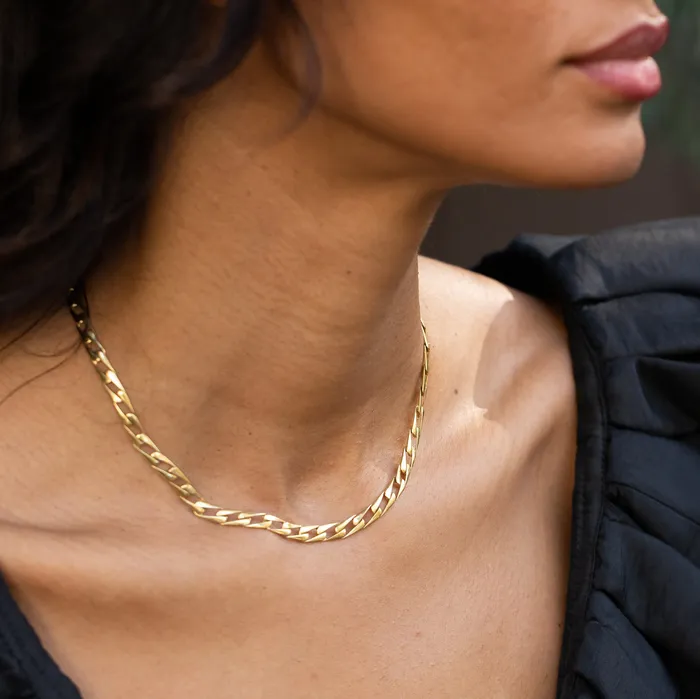 PreStyled Sets Vintage Italian Flat Curb Link 18K Gold 16 Chain