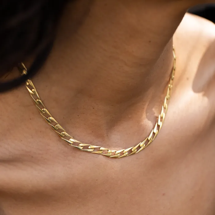 PreStyled Sets Vintage Italian Flat Curb Link 18K Gold 16 Chain