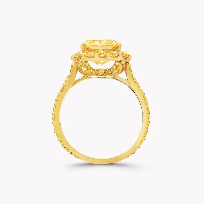Rings 4 Carat Cushion Moissanite Ring Vivid Yellow 6x8mm VVS Halo Cathedral Pave Vermeil Leyloon Jewelry Rings 4 Carat Cushion Moissanite Ring Vivid Yellow 6x8mm VVS Halo Cathedral Pave Vermeil Leyloon Jewelry