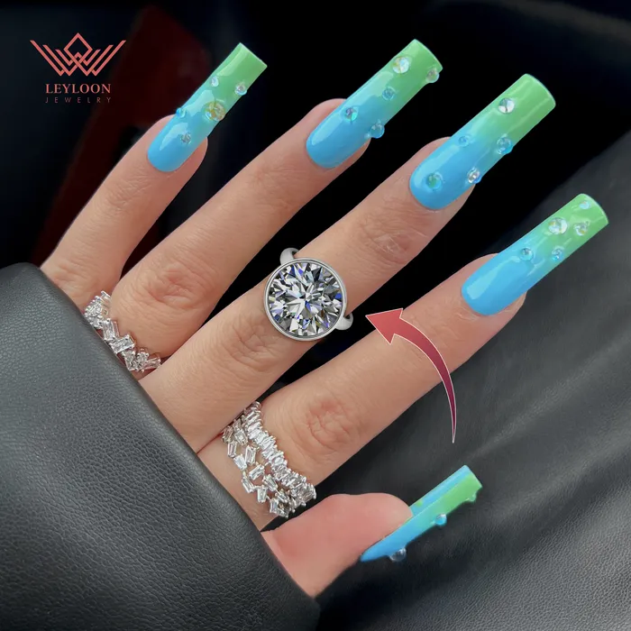 Rings 8 Carat Round Cut Bezel Euro Shank Solitaire 13mm D Color Moissanite Ring Leyloon Jewelry Rings 8 Carat Round Cut Bezel Euro Shank Solitaire 13mm D Color Moissanite Ring Leyloon Jewelry