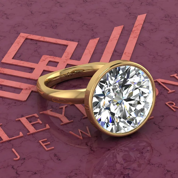 Rings 8 Carat Round Cut Bezel Euro Shank Solitaire 13mm D Color Moissanite Ring Leyloon Jewelry