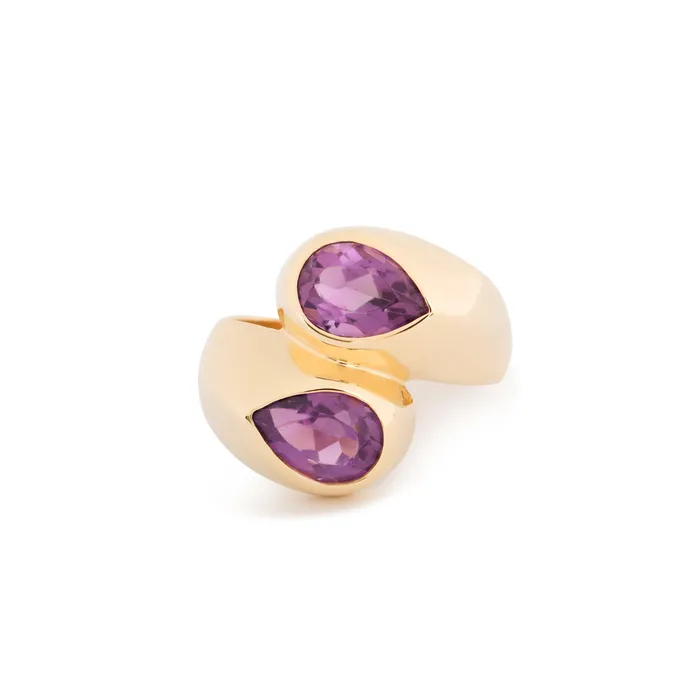 Rings Amethyst and 14k Gold Bypass Ring Vintage