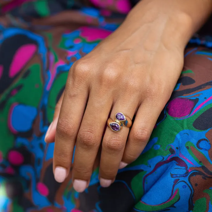 Rings Amethyst and 14k Gold Bypass Ring Vintage