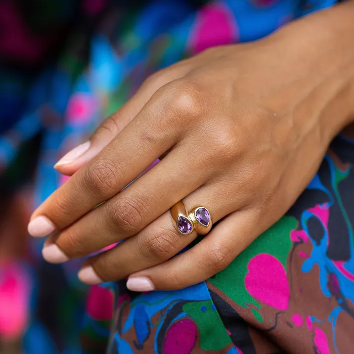Rings Amethyst and 14k Gold Bypass Ring Vintage