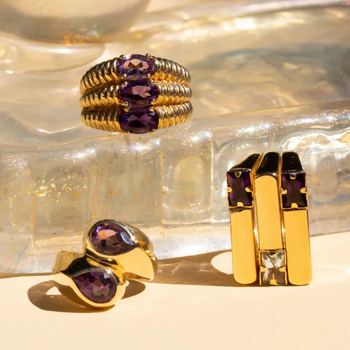 Rings Amethyst and 14k Gold Bypass Ring Vintage