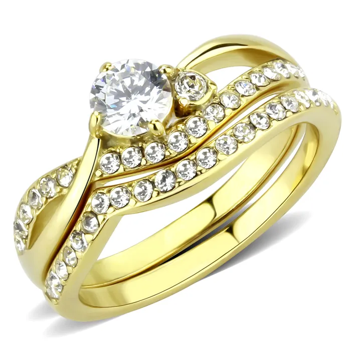Rings CJ3708 Wholesale Womens Stainless Steel IP Gold AAA Grade CZ Clear Solitaire Stackable Ring Green Rings CJ3708 Wholesale Womens Stainless Steel IP Gold AAA Grade CZ Clear Solitaire Stackable Ring Green