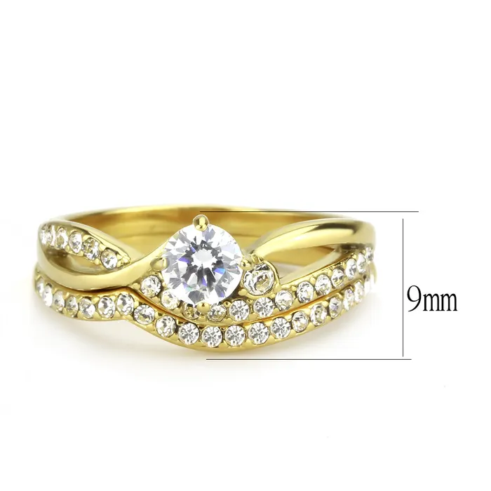 Rings CJ3708 Wholesale Womens Stainless Steel IP Gold AAA Grade CZ Clear Solitaire Stackable Ring Green