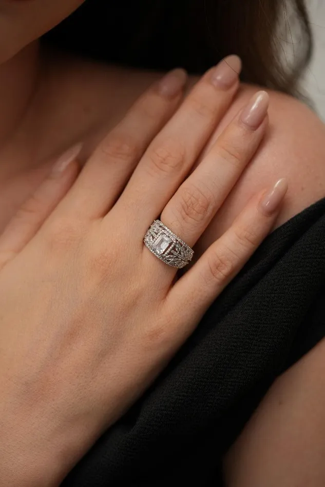 Rings Emerald Cut Solitaire Diamond Thick Marquise Band Ring Attrangi