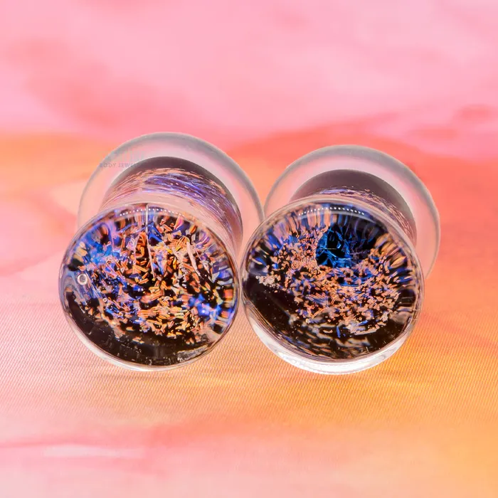 Rings Glasswear Studios Galaxy Glass Plugs Blue Copper on Black