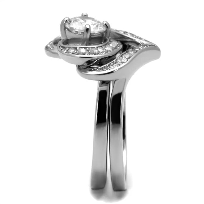 Rings Green CJE2868 Stainless Steel AAA Grade CZ Heart Ring Set Rings Green CJE2868 Stainless Steel AAA Grade CZ Heart Ring Set