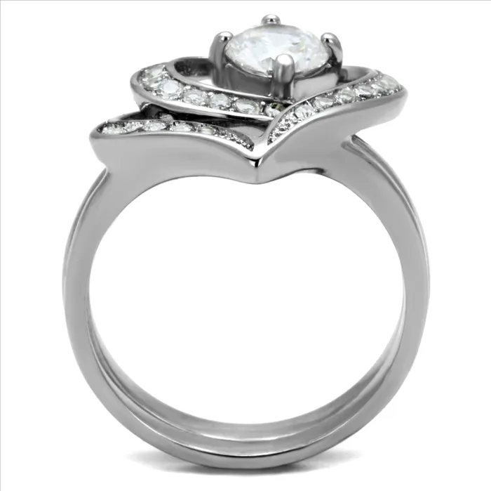 Rings Green CJE2868 Stainless Steel AAA Grade CZ Heart Ring Set Rings Green CJE2868 Stainless Steel AAA Grade CZ Heart Ring Set