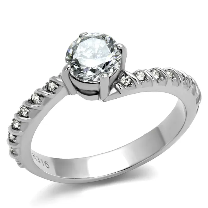 Rings Green CJE3094 Wholesale Stainless Steel Clear Round CZ Spiral Eternity Ring