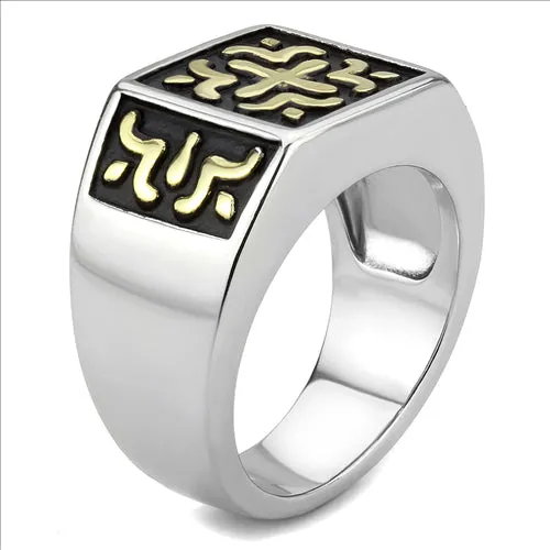 Rings Green CJE3622 Wholesale Mens Stainless Steel TwoTone IP Gold Celtic Ring