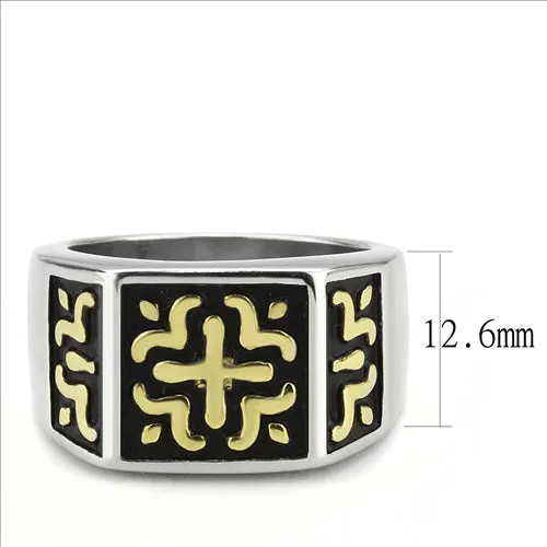 Rings Green CJE3622 Wholesale Mens Stainless Steel TwoTone IP Gold Celtic Ring
