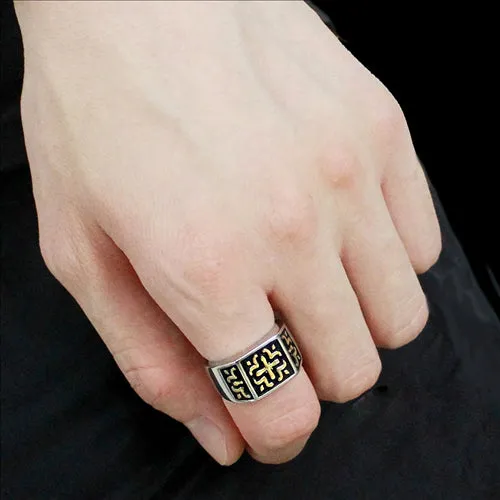 Rings Green CJE3622 Wholesale Mens Stainless Steel TwoTone IP Gold Celtic Ring