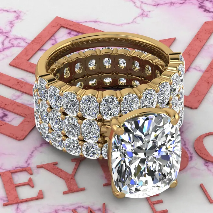Rings Leyloon Jewelry 137 CTW Medium Cushion Cut ThreePiece Bridal D Color Basket Moissanite Set Rings Leyloon Jewelry 137 CTW Medium Cushion Cut ThreePiece Bridal D Color Basket Moissanite Set