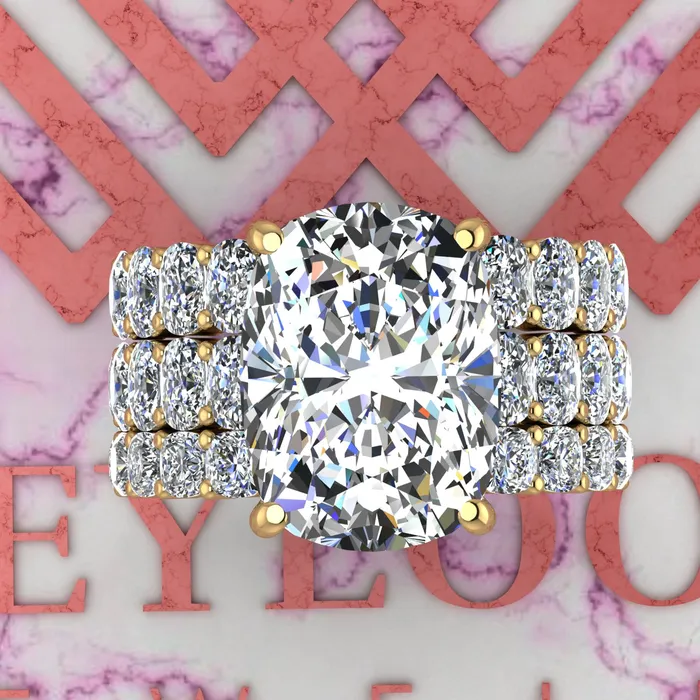 Rings Leyloon Jewelry 137 CTW Medium Cushion Cut ThreePiece Bridal D Color Basket Moissanite Set