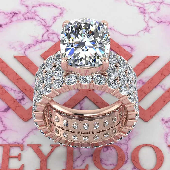 Rings Leyloon Jewelry 137 CTW Medium Cushion Cut ThreePiece Bridal D Color Basket Moissanite Set