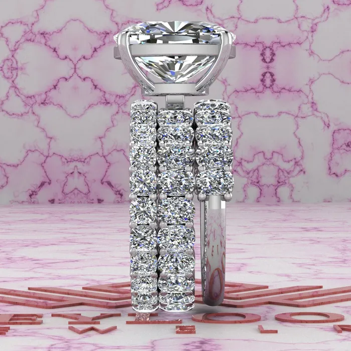 Rings Leyloon Jewelry 137 CTW Medium Cushion Cut ThreePiece Bridal D Color Basket Moissanite Set