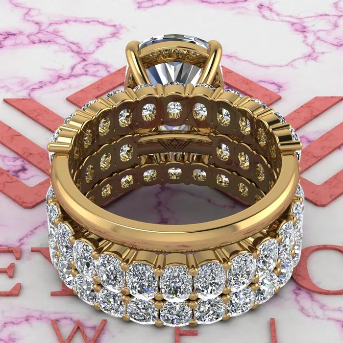 Rings Leyloon Jewelry 137 CTW Medium Cushion Cut ThreePiece Bridal D Color Basket Moissanite Set