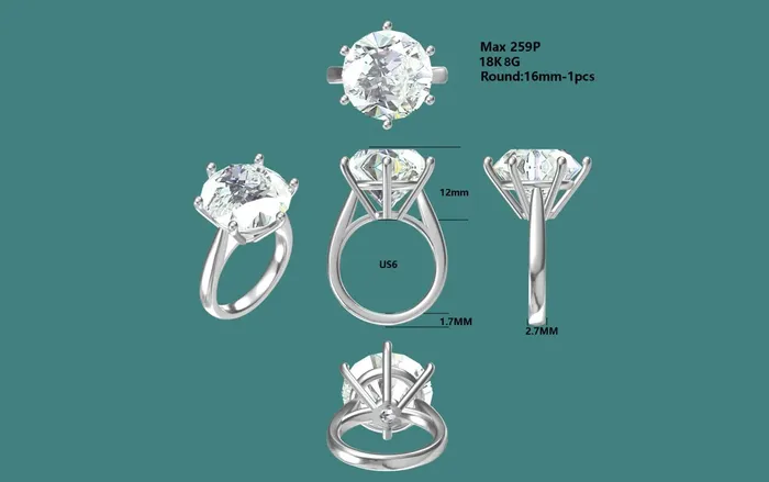 Rings Leyloon Jewelry 16mm Carat Round Cut D Color Solitaire Moissanite Ring Custom Order Rings Leyloon Jewelry 16mm Carat Round Cut D Color Solitaire Moissanite Ring Custom Order