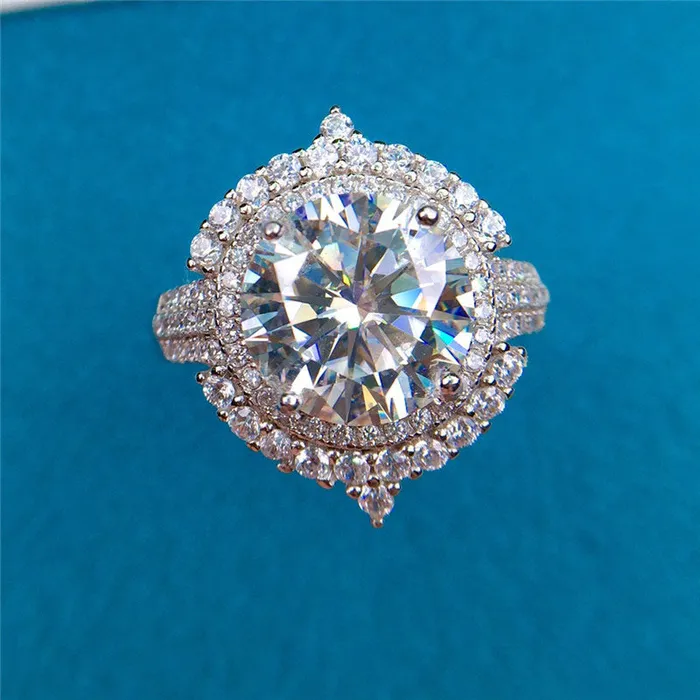 Rings Leyloon Jewelry 4 Carat Round Cut Moissanite Ring Pave Double Halo Certified VVS D Color Rings Leyloon Jewelry 4 Carat Round Cut Moissanite Ring Pave Double Halo Certified VVS D Color