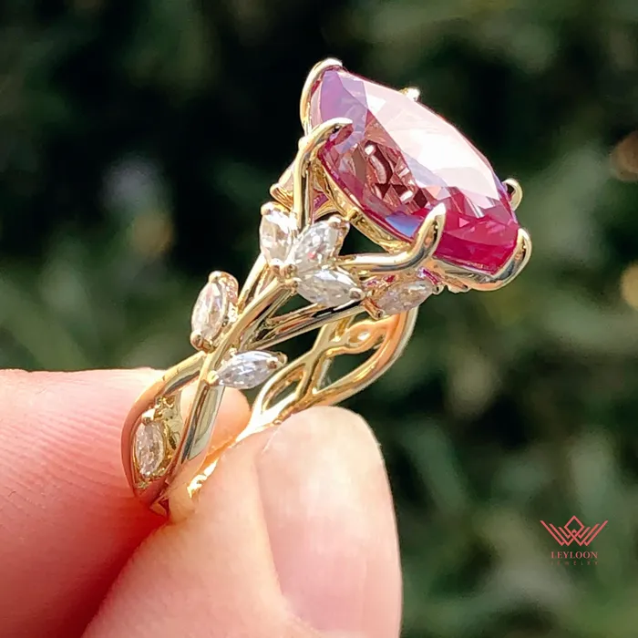 Rings Leyloon Jewelry Marquise Cut Floral Infinity Shank VVS Lab Grown PurpleGreen Alexandrite Ring