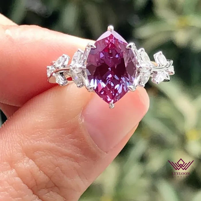 Rings Leyloon Jewelry Marquise Cut Floral Infinity Shank VVS Lab Grown PurpleGreen Alexandrite Ring