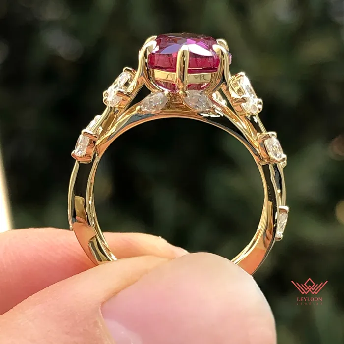 Rings Leyloon Jewelry Marquise Cut Floral Infinity Shank VVS Lab Grown PurpleGreen Alexandrite Ring