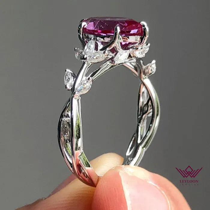 Rings Leyloon Jewelry Marquise Cut Floral Infinity Shank VVS Lab Grown PurpleGreen Alexandrite Ring