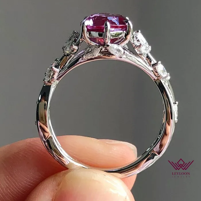 Rings Leyloon Jewelry Marquise Cut Floral Infinity Shank VVS Lab Grown PurpleGreen Alexandrite Ring
