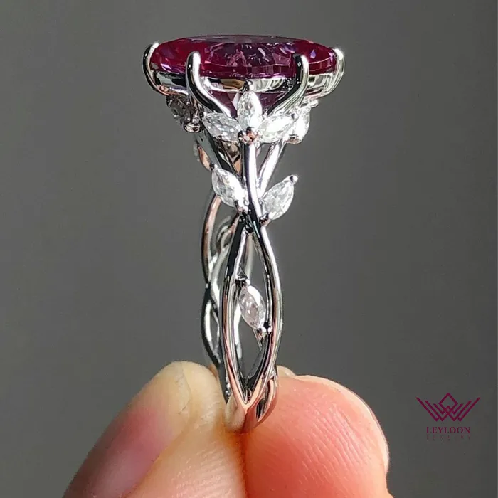 Rings Leyloon Jewelry Marquise Cut Floral Infinity Shank VVS Lab Grown PurpleGreen Alexandrite Ring