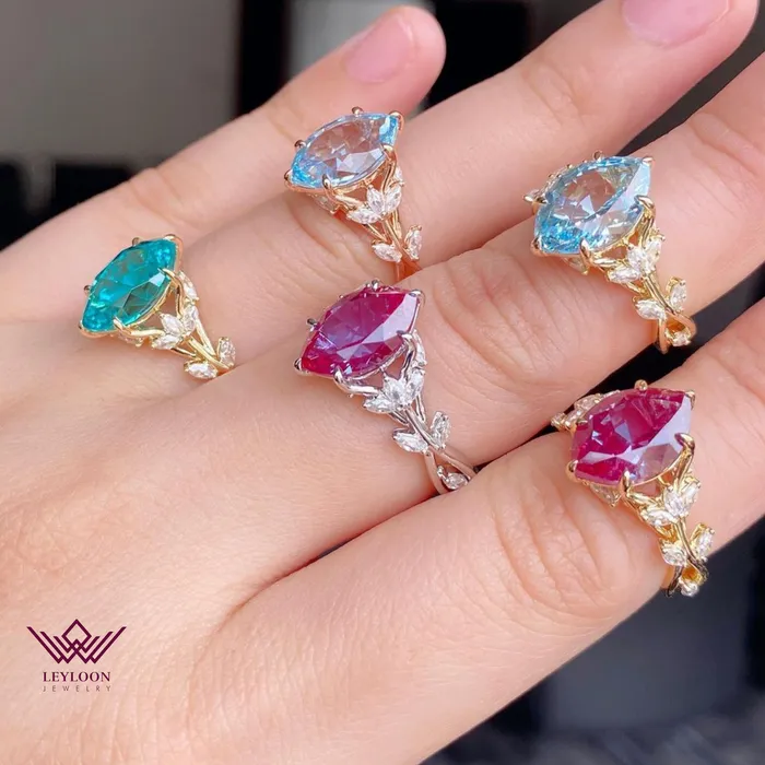 Rings Leyloon Jewelry Marquise Cut Floral Infinity Shank VVS Lab Grown PurpleGreen Alexandrite Ring