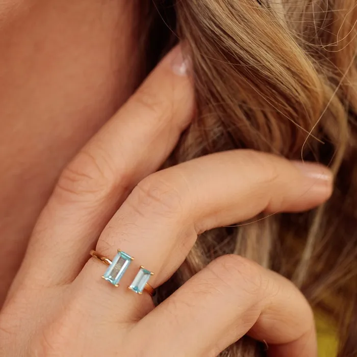 Rings Scream Pretty Gold Hannah Martin Aquamarine Open Cocktail Ring
