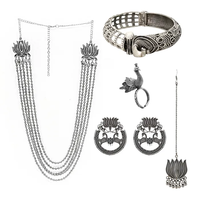 Rings Teejh Pudukkottai Oxidised Silver Jewellery Gift Set Teejh