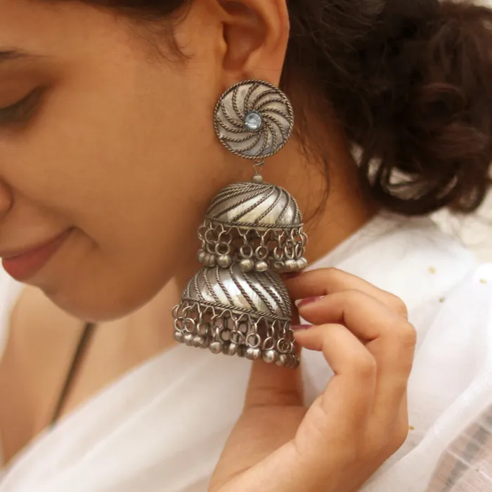 Rings Teejh Teejh Oishi Silver Oxidised Jhumkis