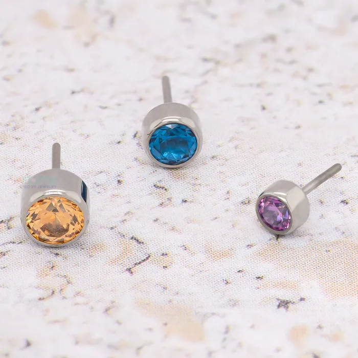 Rings threadless 4mm BezelSet BrilliantCut Gem End Anatometal