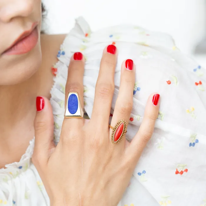 Rings Vintage Lapis And 14k Gold Sculptural Ring