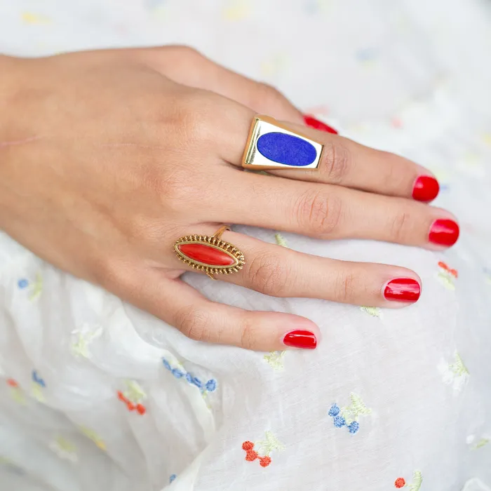 Rings Vintage Lapis And 14k Gold Sculptural Ring