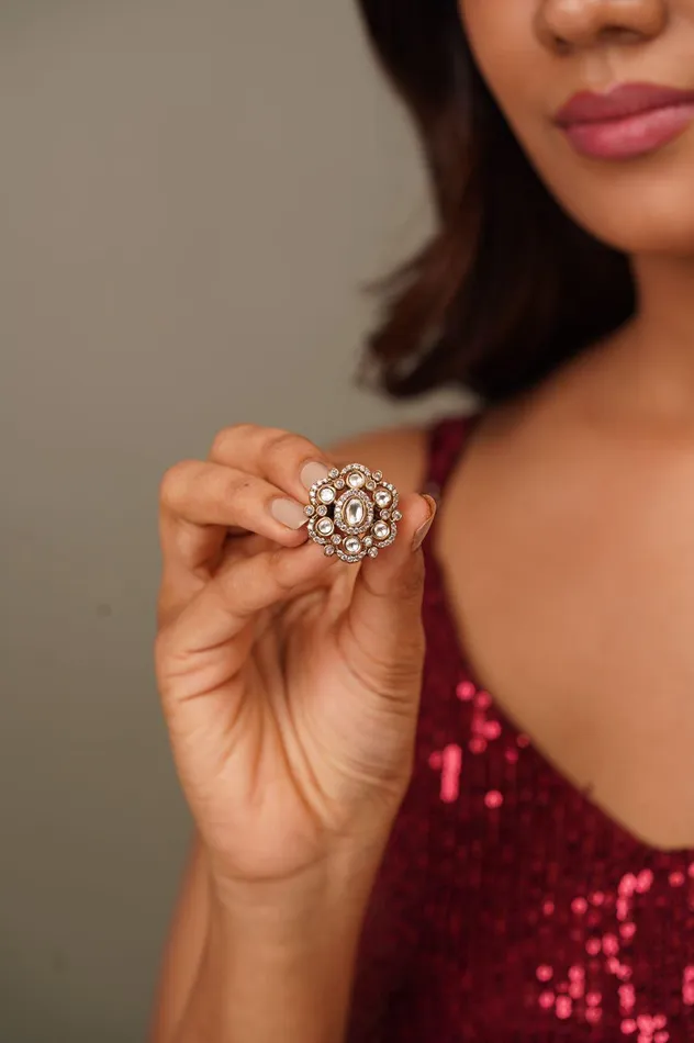 Sasha Antique Gold Studs Ring Combo Attrangi Rings